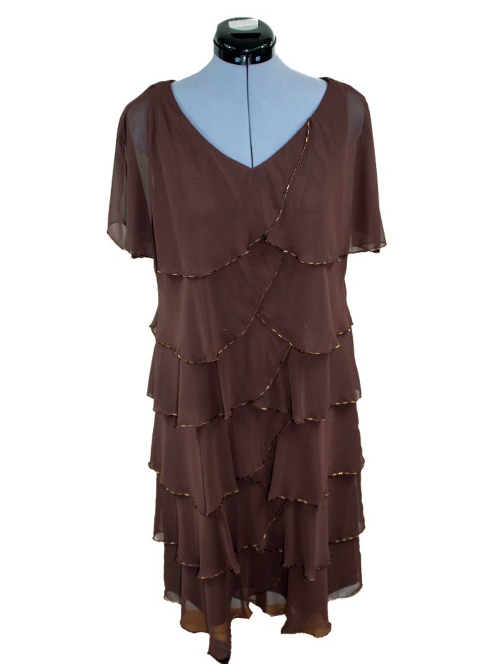 Vintage PATRA Size 8 Brown Midi Dress Party Beaded Country Evening‎ Boho 80s